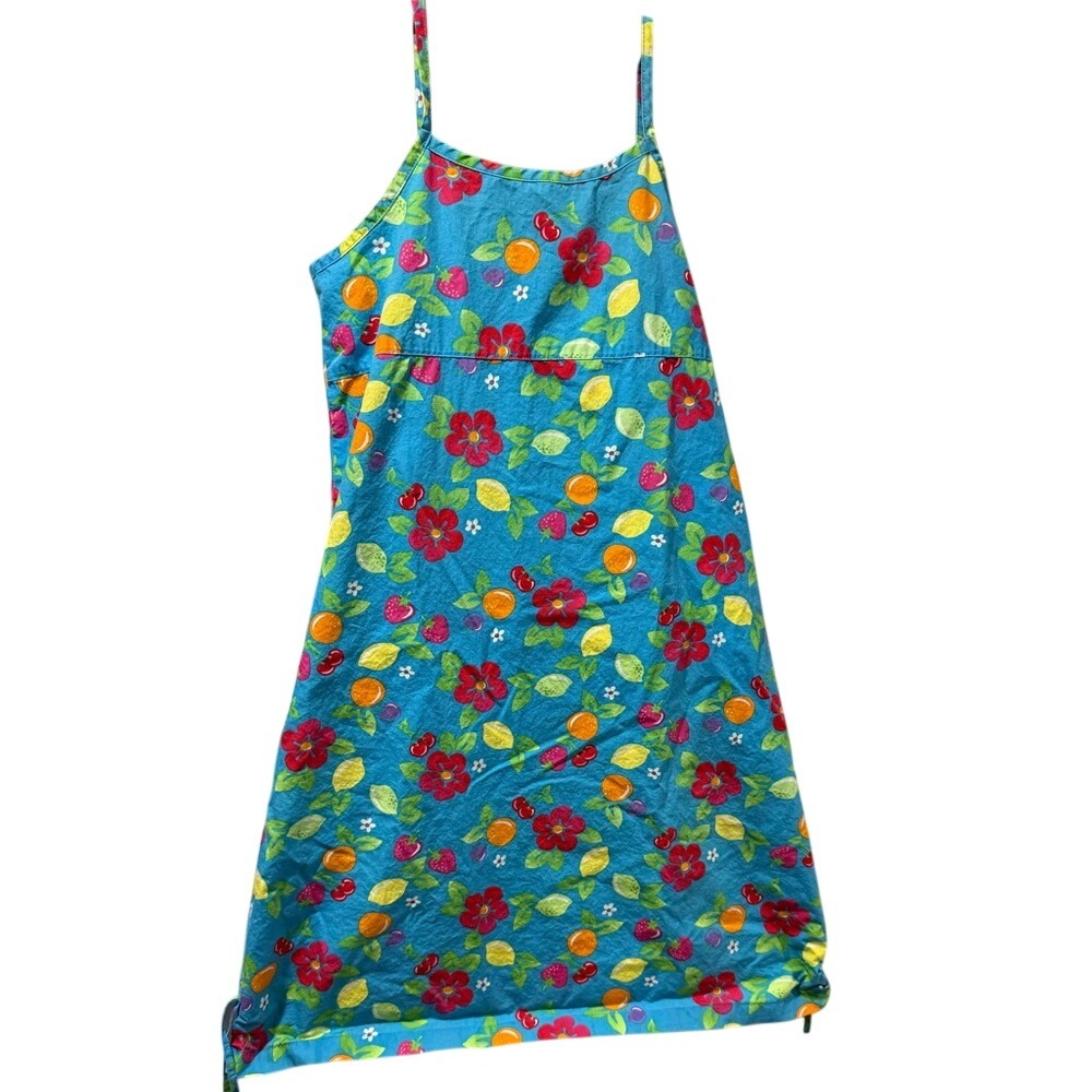 Vintage Y2K Genuine Girl Fruit Floral Blue Dress Girls 16 Side Tie Bodycon